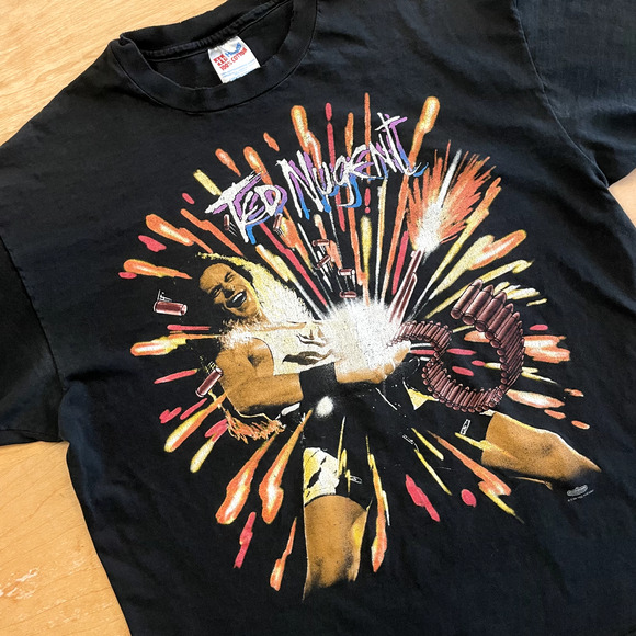 Vintage 90's Ted Nugent Guitar Music Black XL Short Sleeve VTG T-Shirt - Picture 6 of 13